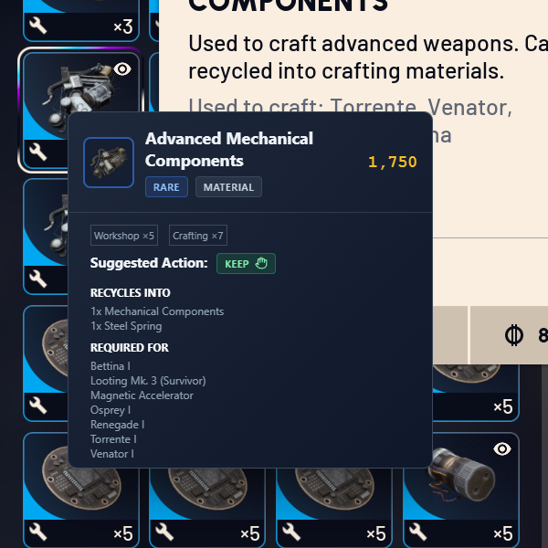 Arc Arsenal quick item lookup interface showing instant item information